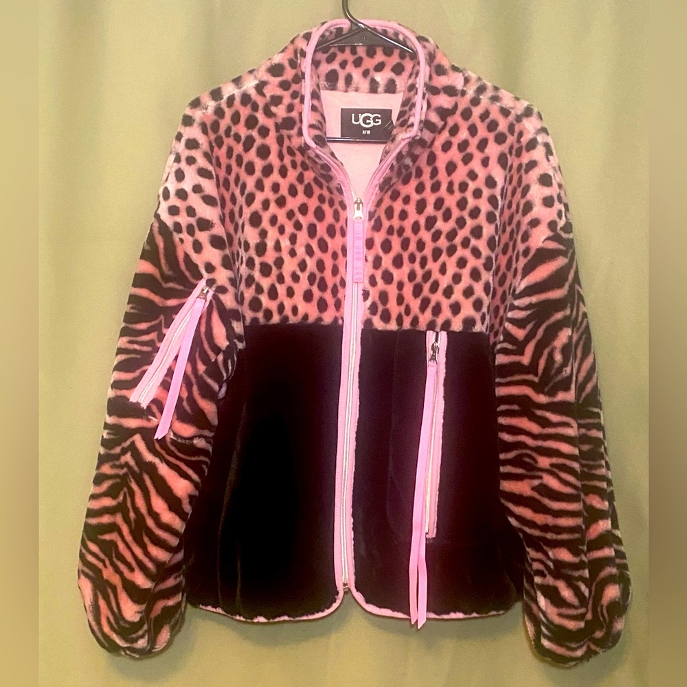 UGG Marlene Sherpa Jacket Animalia Full Zip Plush Fleece Stand Collar WMNS L NWT